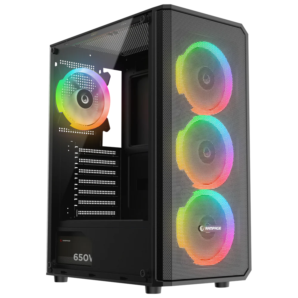 Rampage HELIOS Mesh 650W 80+ Bronze Tempered Glass RGB Siyah ATX Gaming Kasa