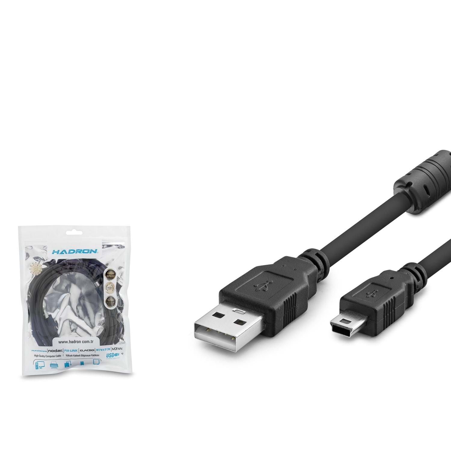 HADRON HDX7523 USB Mini 5 Pin Data Kablosu 3 m Siya