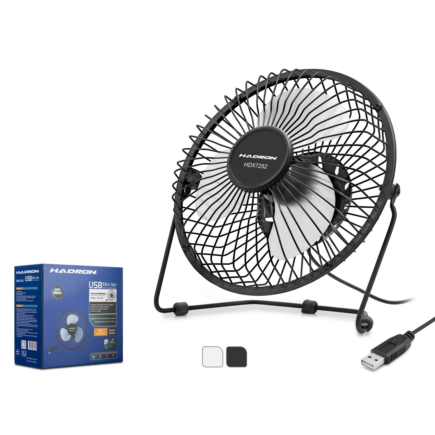 HADRON HDX7252 USB Metal Vantilatör Fan 18 cm - Siyah Beyaz
