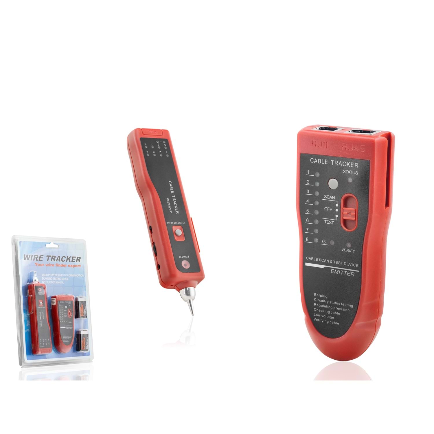 HADRON HDX6527 Wire Tracker Kablo Bulucu ve Hat Test Cihazı Kırmızı Siyah