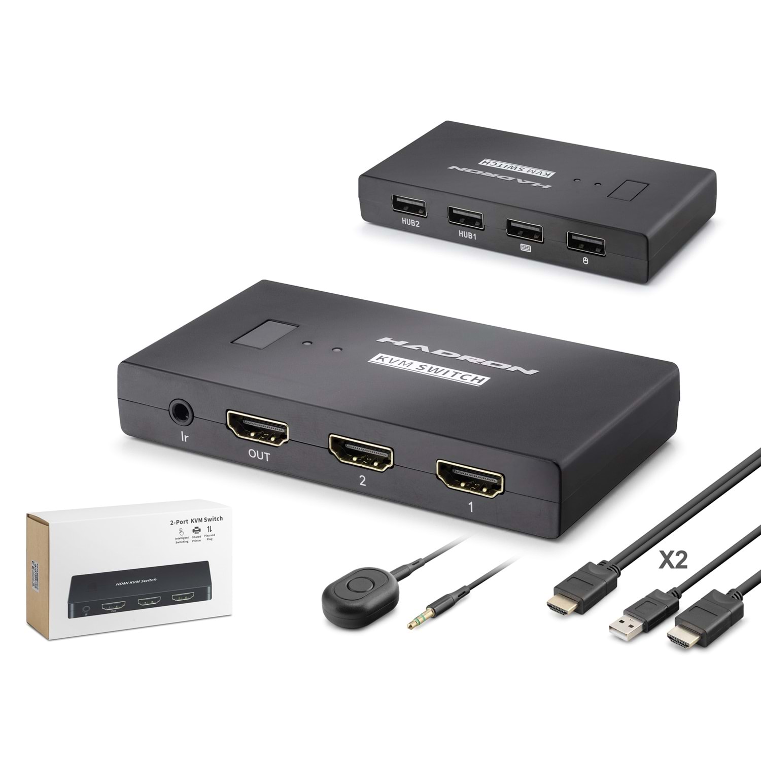 HADRON HDX1373 HDMI KVM Switch 2 USB Hub 2 Console Harici Butonlu KVM Kablo Setli 2 HDMI Port Siyah