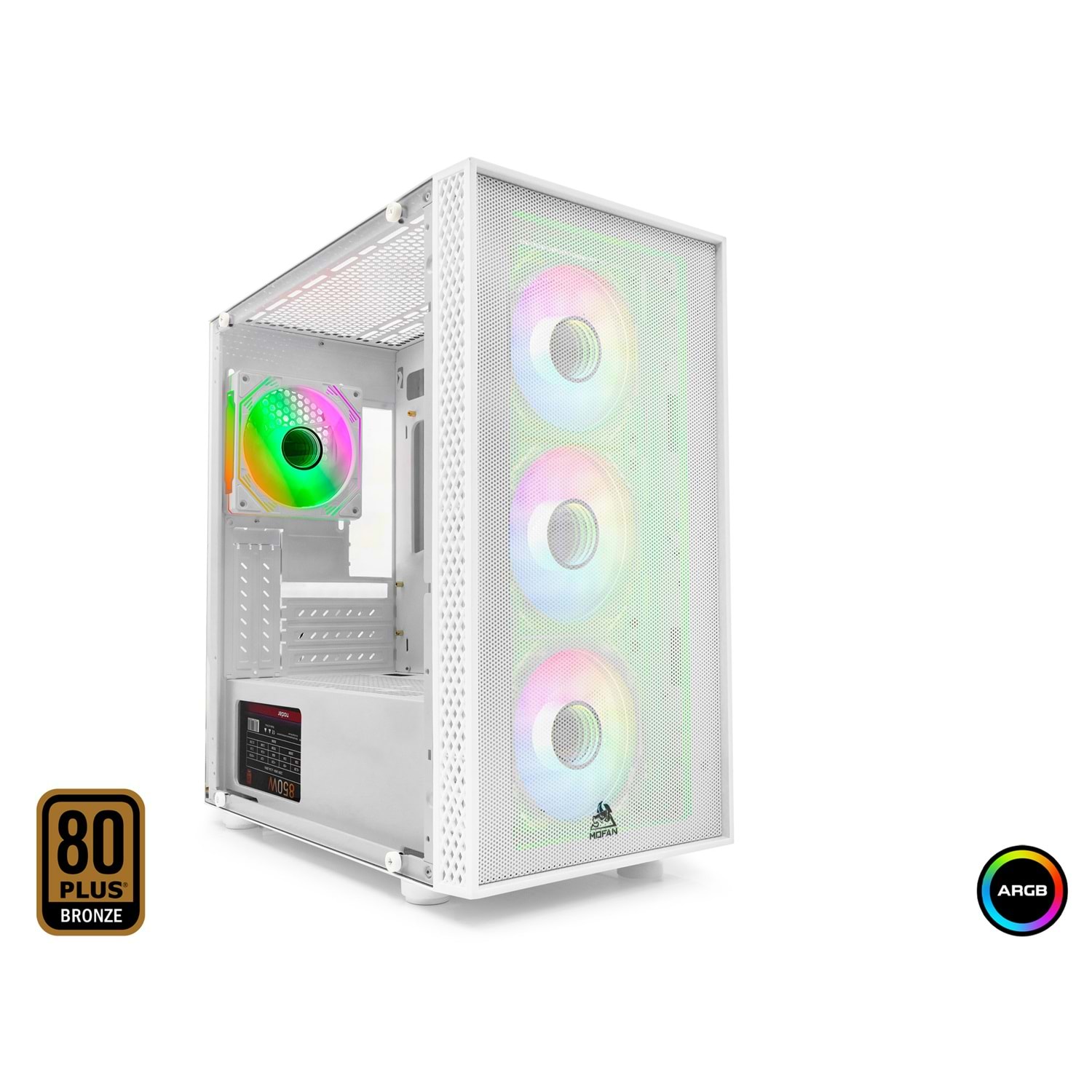MOFAN MF2900W PC Gaming Kasa BETA 3 Seri 80 Plus 850W Power Supply 4x ARGB Fan Beyaz