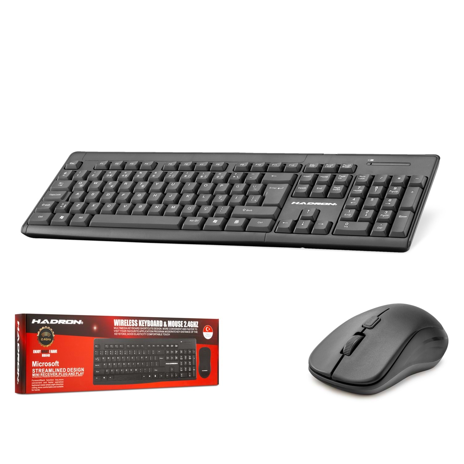 HADRON HD840 Kablosuz Klavye Mouse Seti 1600 DPI Siyah