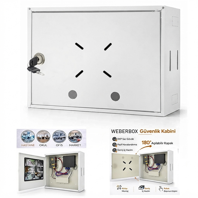 Dvr Nvr Kabin Pano Kabinet 0.70mm 36x46x11 Kilitli Beyaz WeberBox WB-PRO4611KB