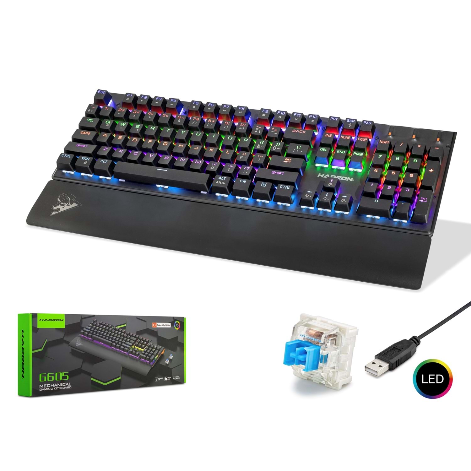 HADRON G605 Mekanik Gaming Klavye Blue Switch Bilek Destekli RGB 104 Tuş Siyah