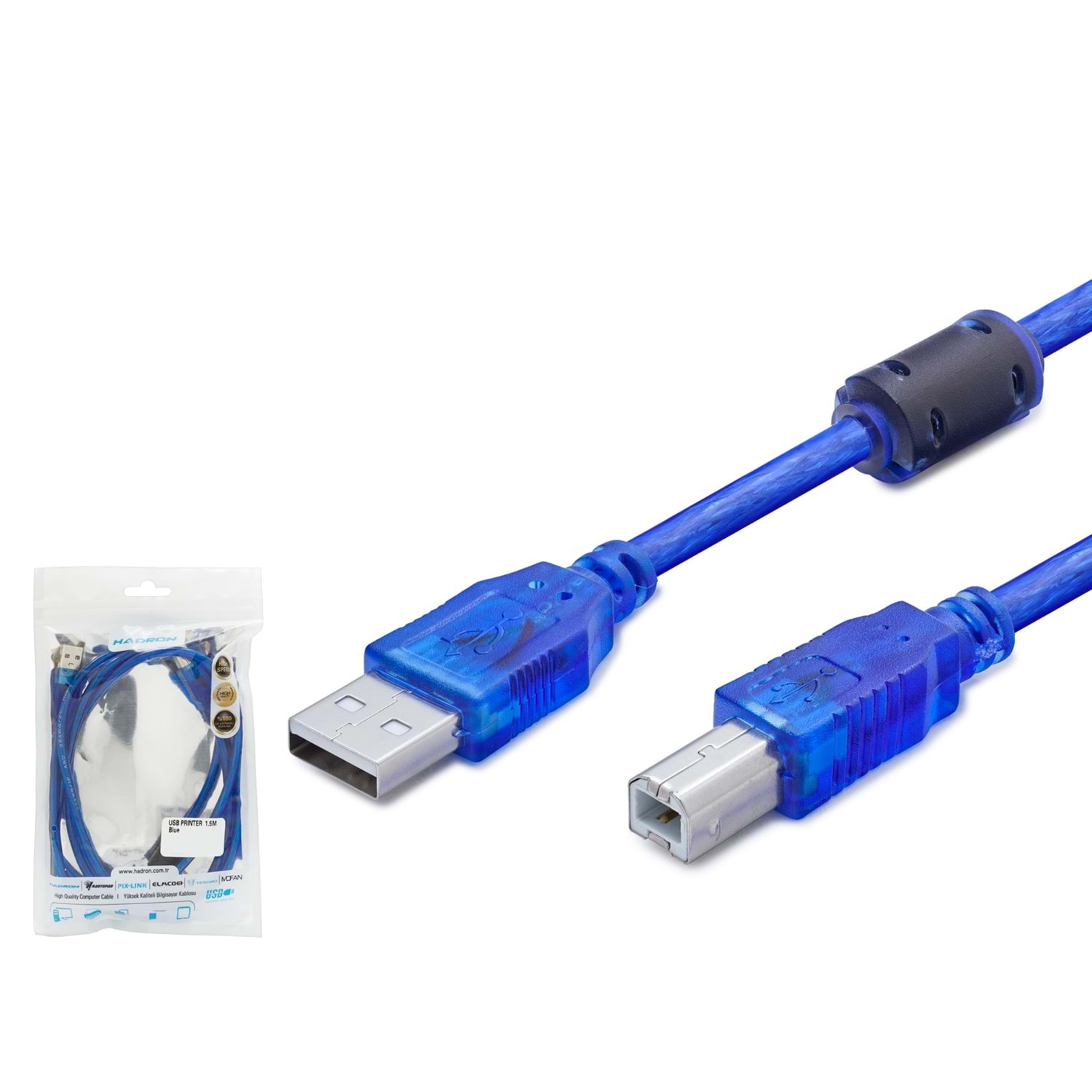 HADRON HDX7502 USB Printer Kablosu 3 m Şeffaf Mavi