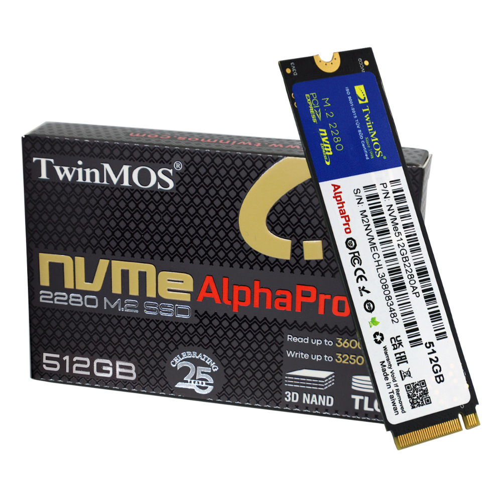 TwinMOS 512GB M.2 PCIe Gen3 NVMe SSD (3600-3250Mb/s) NVME512GB2280AP TLC 3DNAND Ssd
