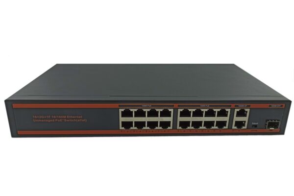 Nova ND1PD1621LG 16 Port Poe+ 10/100 Mbps 2 Port 10/100/1000 Mbps Uplink 1 Port SFP Switch 250W